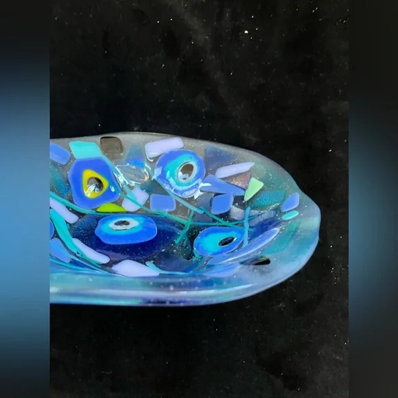 Island Memories Design Glass”Fused Art Glass Handmade 7”x3”Bowl Clear - Picture 6 of 10